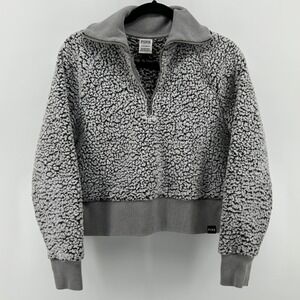 PINK Victoria's Secret Gray Sherpa 1/4 Zip Pullover Sweatshirt XS Cropped Lounge